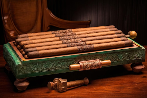 Традиционная форма для сигар, наполненная свежескрученными сигарами, созданная с помощью генеративного искусственного интеллекта