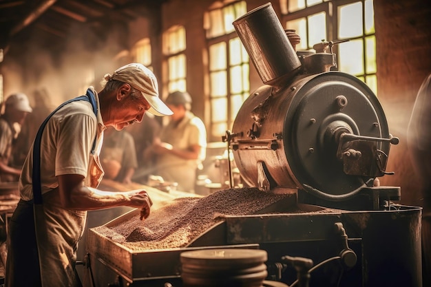 Фото Традиционный процесс варки кофейных зерен в деревенском кофейном кооперативе