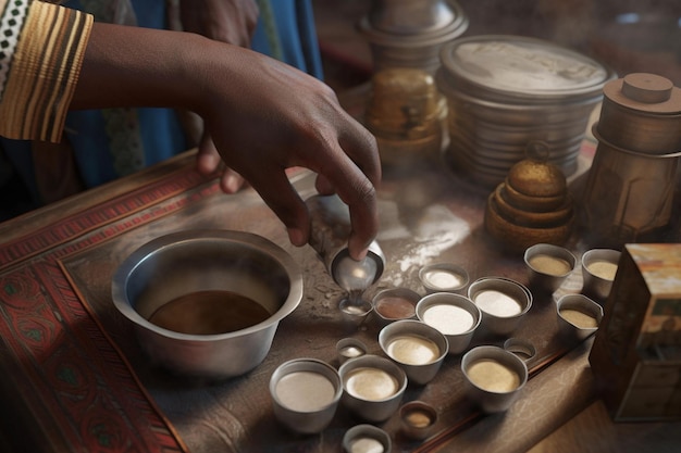 Foto la tradizionale preparazione del caffè in una città africana