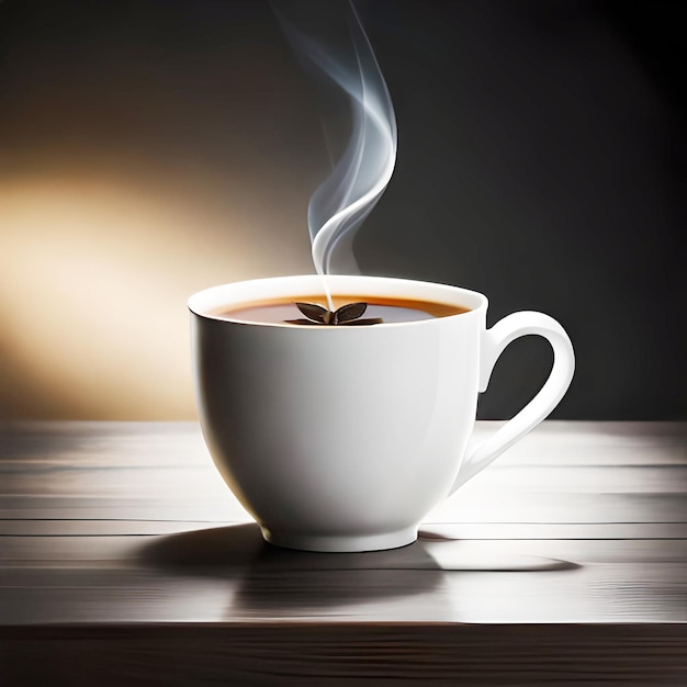 Traditional Coffee Cup With HeartShaped Steam On Rustic Wood