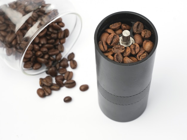 Traditional coffee grinder with coffee beans