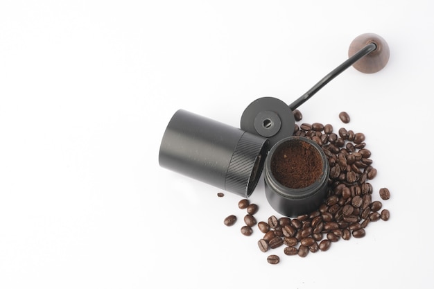 Traditional coffee grinder with coffee beans