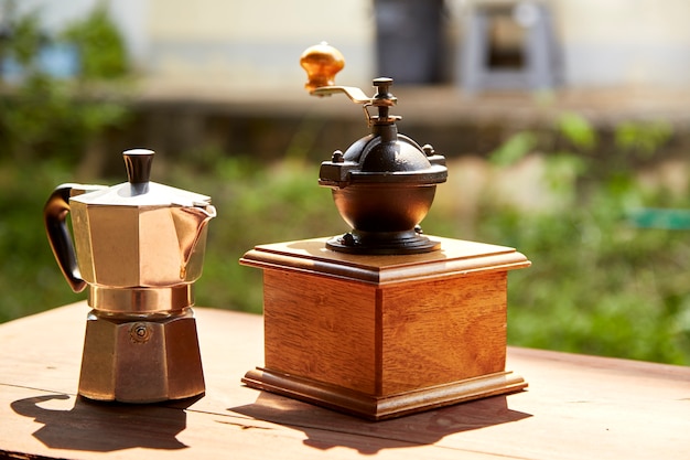 Traditional coffee on wooden table