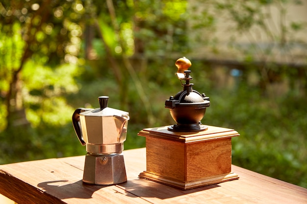 Photo traditional coffee on wooden table