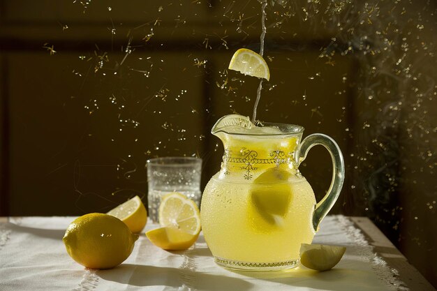 Photo traditional cold refreshing lemonade in a pitcher