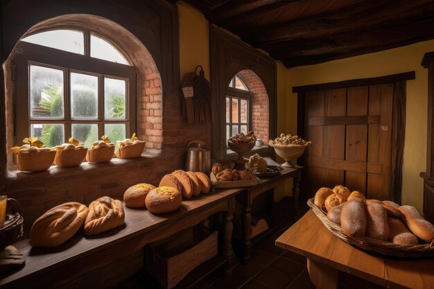 Traditional colombian bakery with freshly baked breads and pastries