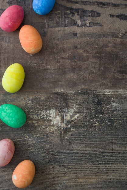 Traditional colorful easter eggs on a wooden