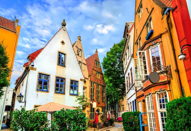 Traditional colorful houses in historic schnoor neighborhood in bremen germany