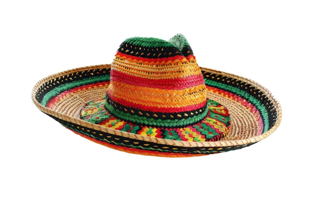 A traditional colorful mexican sombrero hat isolated on a white background