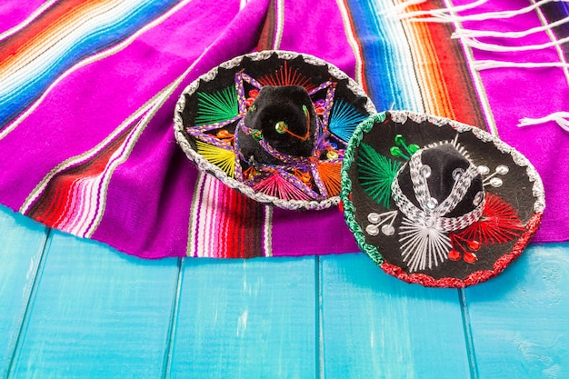 Traditional colorful table decorations for celebrating Fiesta.