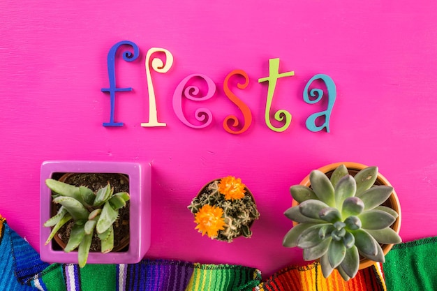 Traditional colorful table decorations for celebrating Fiesta.