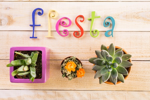 Traditional colorful table decorations for celebrating Fiesta.