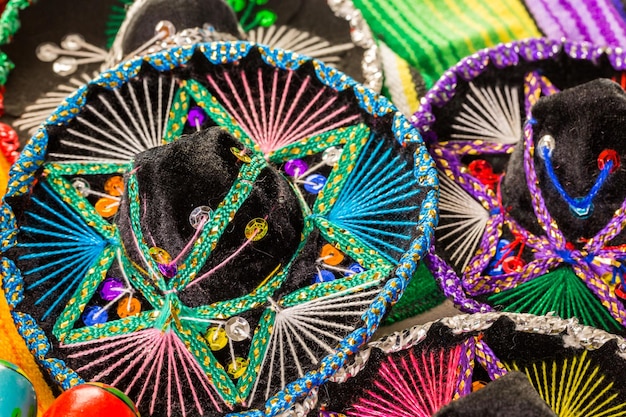 Traditional colorful table decorations for celebrating Fiesta.