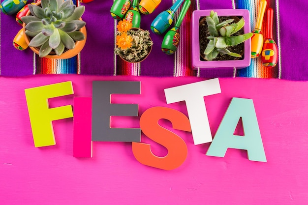 Traditional colorful table decorations for celebrating Fiesta.