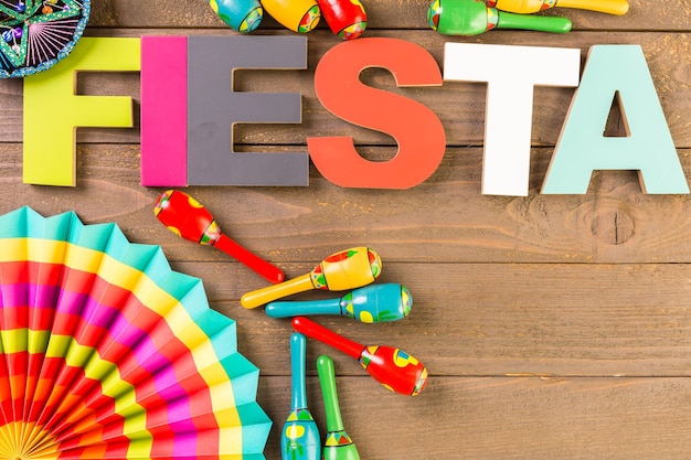 Traditional colorful table decorations for celebrating Fiesta.