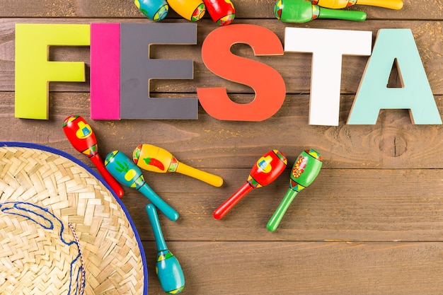 Traditional colorful table decorations for celebrating Fiesta.