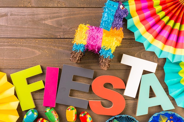 Traditional colorful table decorations for celebrating Fiesta.