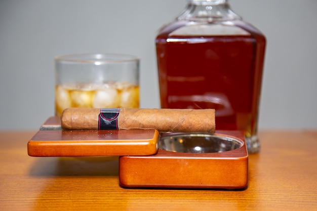 Traditional combination of cigar and whiskey whisky