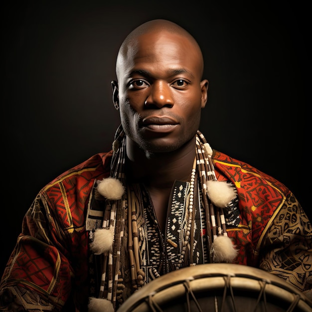 Traditional Congolese Drummer in Studio Shot