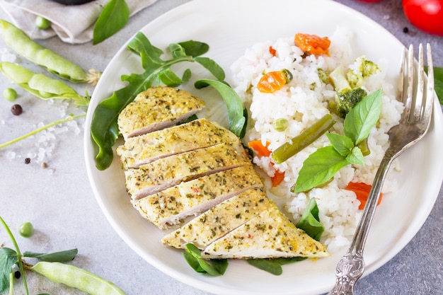 Traditional cooking  wok Fried rice with roasted chicken with spices