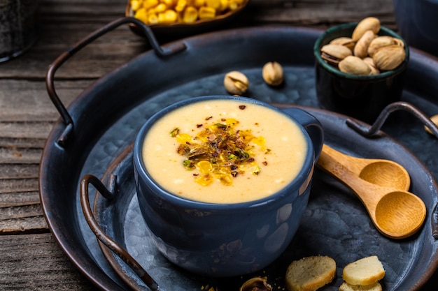 Traditional corn soup in a bowl