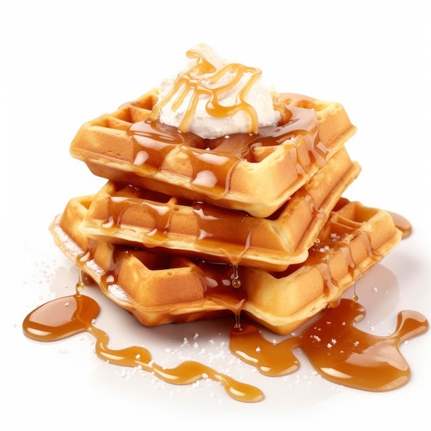 Traditional delicious breakfast Belgian waffles beautiful food presentation professional photo