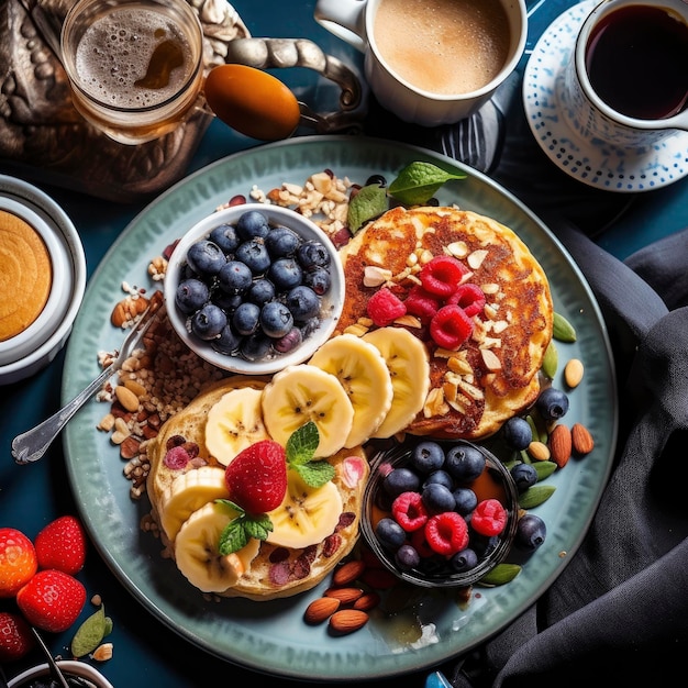 Foto tradizionale deliziosa colazione sana bella presentazione di cibo foto professionale