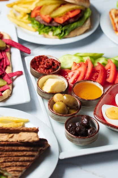 Traditional delicious turkish breakfast food concept photo