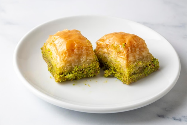 Traditional delicious Turkish dessert pistachio baklava Turkish name kuru baklava