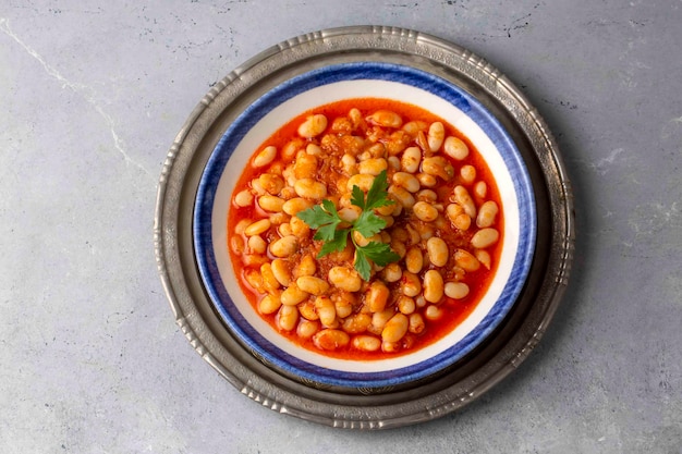 Traditional delicious Turkish food; dried bean. Turkish name; kuru fasulye yemegi