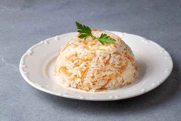 Traditional delicious Turkish food Turkish style rice pilaf Turkish name Tel sehriyeli pirinc pilavi