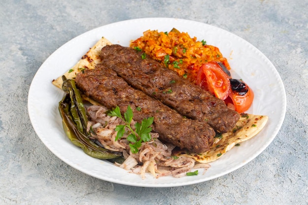 Traditional delicious Turkish foods; Adana kebab