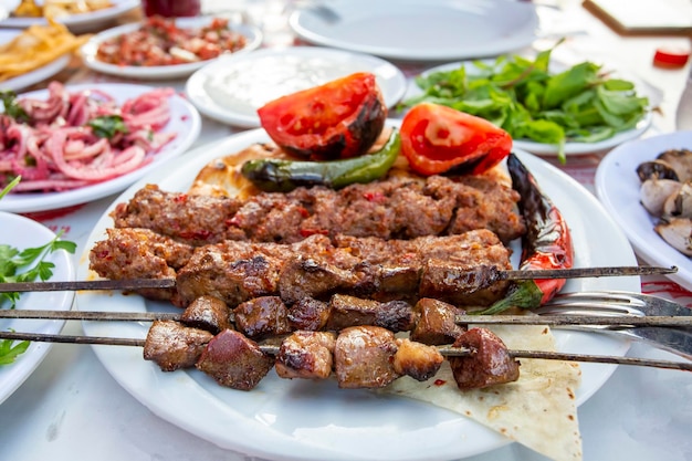 Traditional delicious Turkish foods; Adana kebab