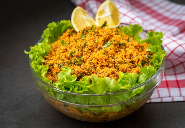 Traditional delicious Turkish foods bulgur salad kisir