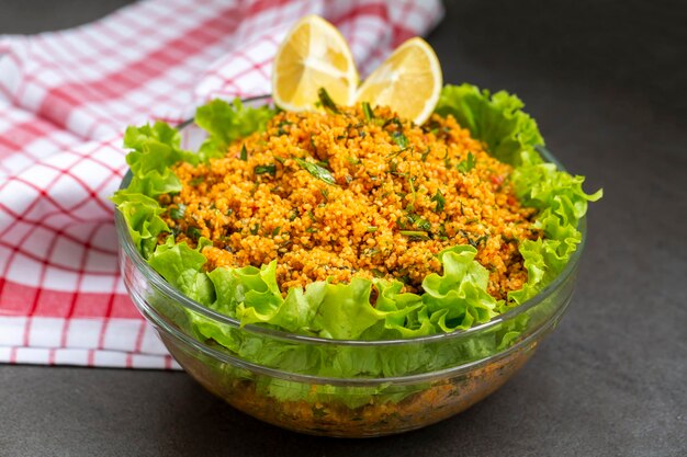 Traditional delicious Turkish foods: bulgur salad (kisir)