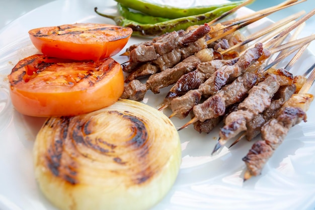 Traditional delicious Turkish foods; skewers (Turkish name; cop sis)