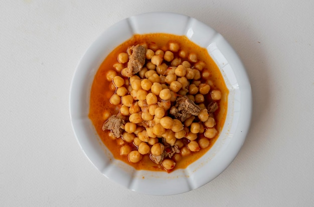 Traditional delicious Turkish foods; Turkish Food Chickpeas with Meat. Turkish name; Etli nohut