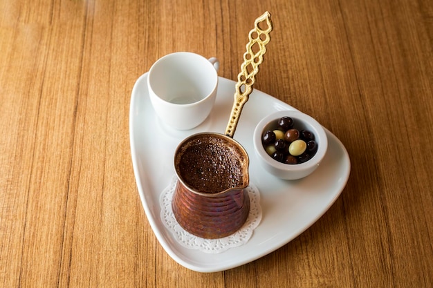 Traditional delicious Turkish hot drink; Turkish coffee