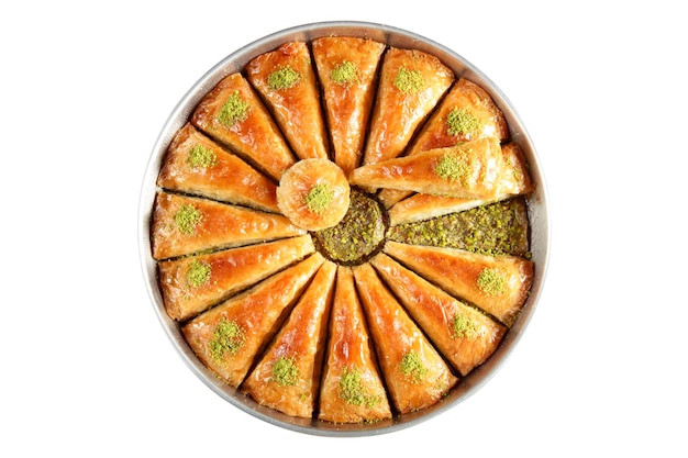 写真 伝統的なデザートトルコのバクラヴァクルミピスタチオトルコ風アンテップバクラヴァプレゼンテーショントルコ料理のバクラヴァ