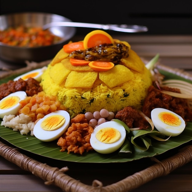 Traditional dish for celebration event from Indonesia Tumpeng Nasi kuning