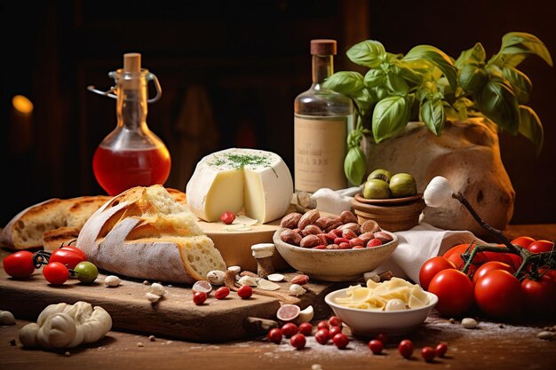 A traditional dish of italian pasta cuisine restaurant serving black plate wooden table