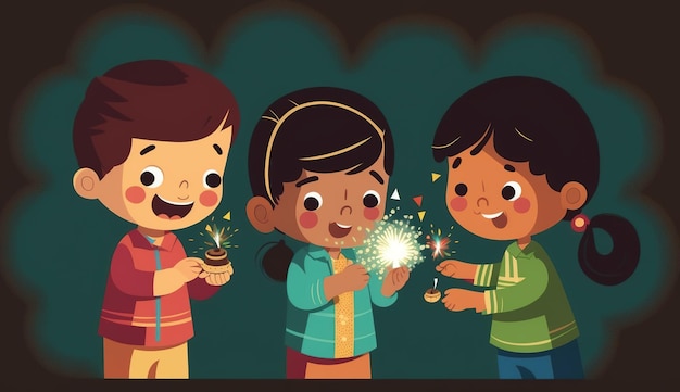 Traditional Diwali banner Illustration of people celebrating Diwali a light festival in India