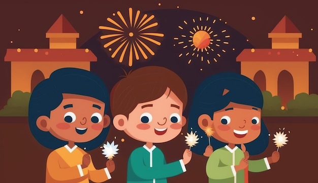 Traditional Diwali banner Illustration of people celebrating Diwali a light festival in India