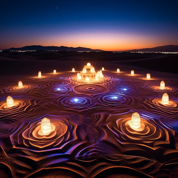 사진 별빛이 빛나는 신비로운 사막 모래의 전통 디왈리 장식 제너레이티브 ai