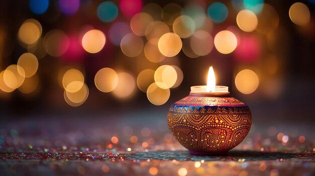Традиционная лампа Дивали со свечами Generative Ai