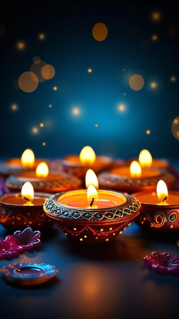 Traditional Diwali lamp with candles Generative Ai