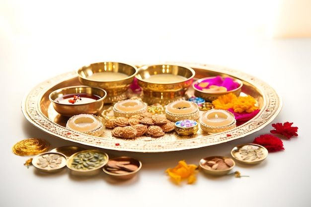 Photo traditional diwali puja thali