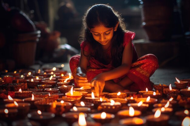 Traditional diya lamps lit during diwali celebration