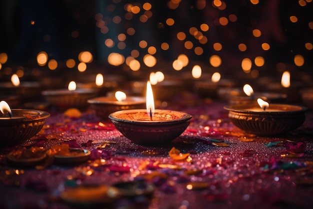 Традиционные лампы дия зажигают во время празднования Дивали