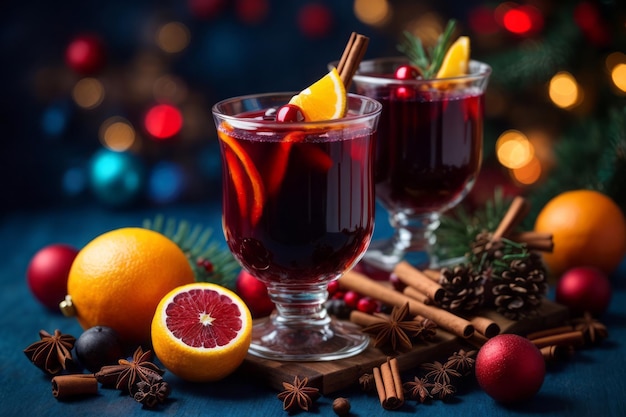 크리스마스를 축하하기 위해 향신료와 함께 뜨거운 은 와인의 전통 음료